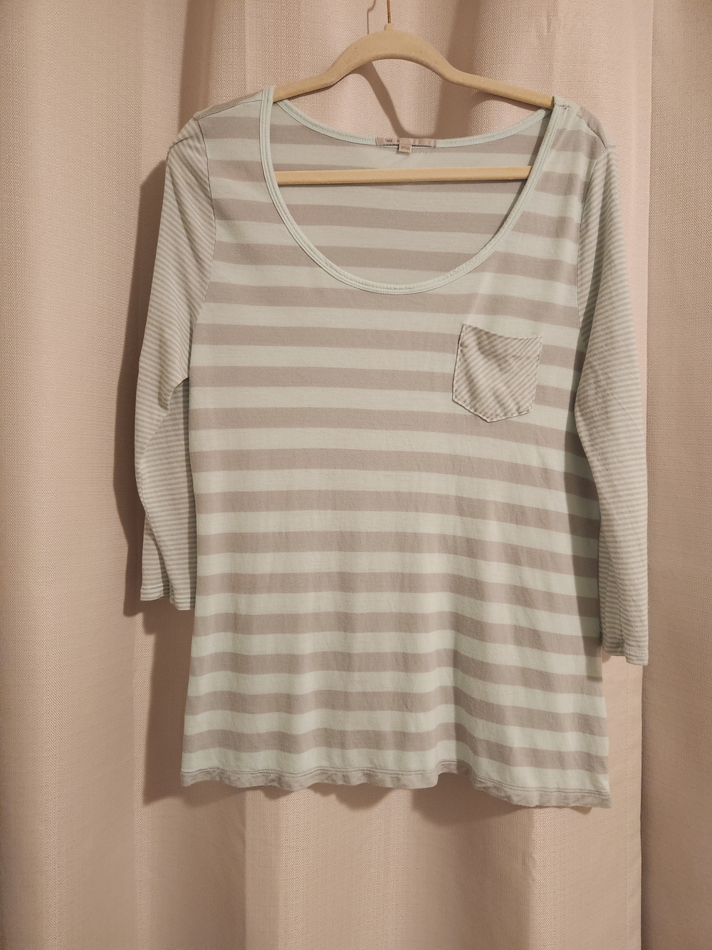 Gap Icy Mint Striped Scoop Neck Pocket Tee, Size XL